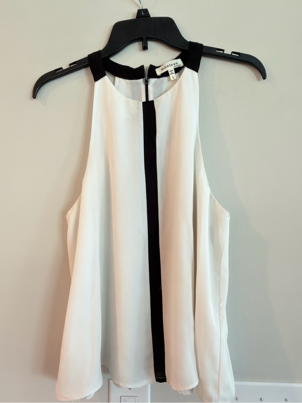 Monteau White Halter Camisole with Black Center Stripe